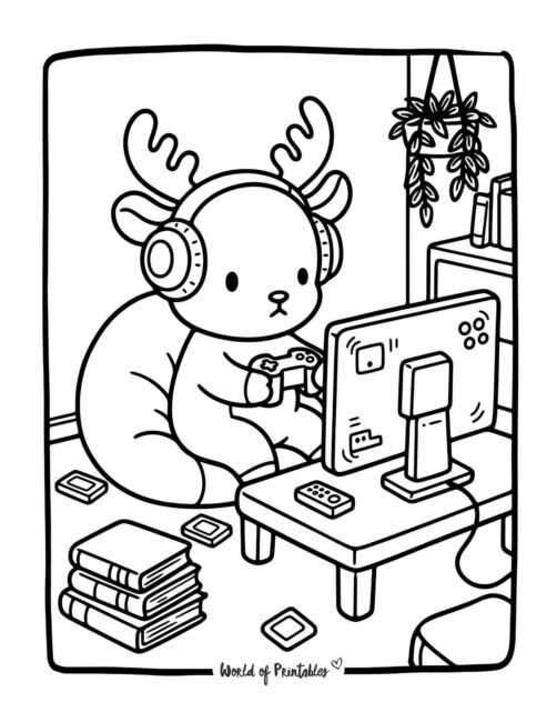 Reindeer Gaming Coloring Page