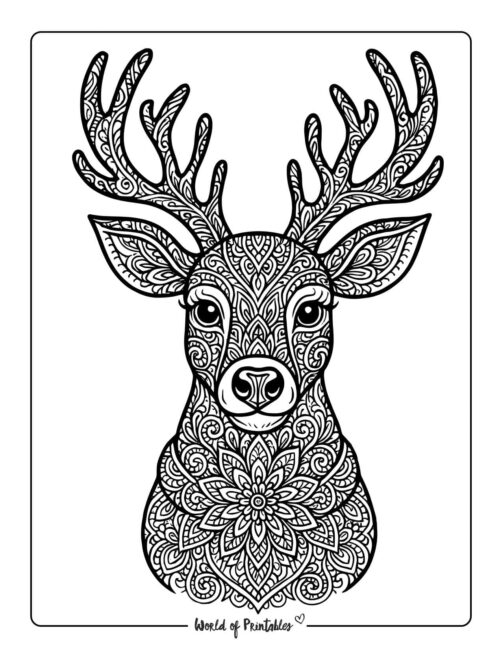 Reindeer Head Mandala Coloring Page