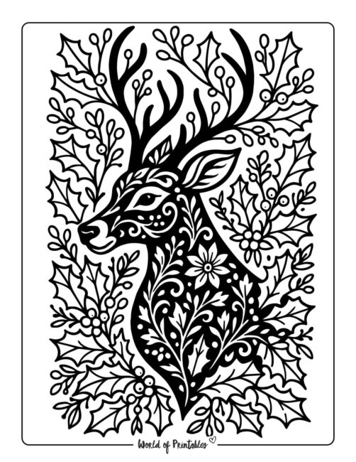 Reindeer Zentangle Coloring Page for Adults