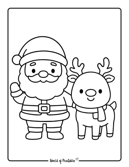 Reindeer and Santa Coloring Book Pages