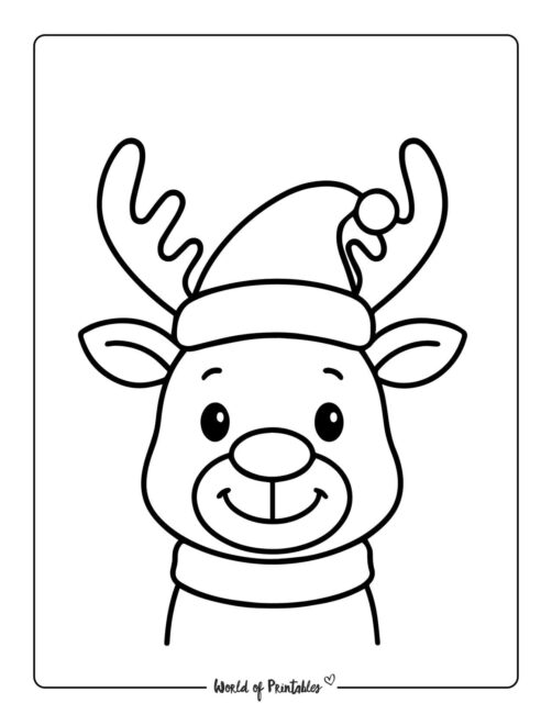 Reindeer with Hat Coloring Page for Kids