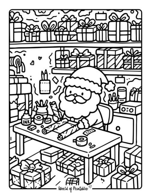 Santa Wrapping Gifts Coloring Pages