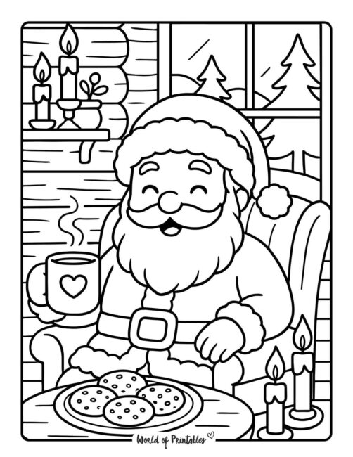 Santa in a Cabin Coloring Page