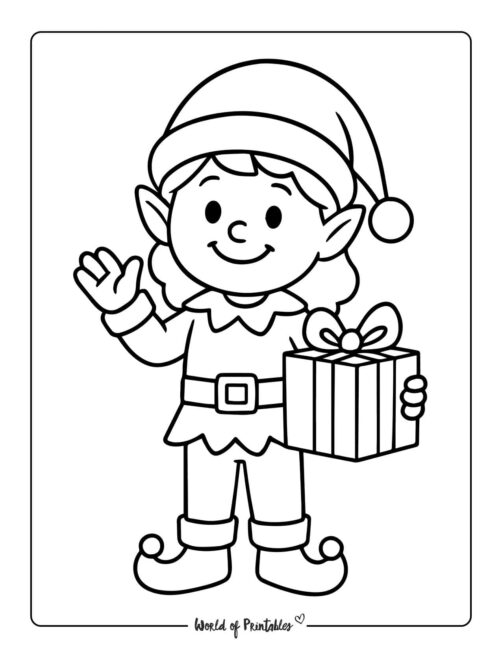 Simple Christmas Elf Coloring Page for Preschoolers