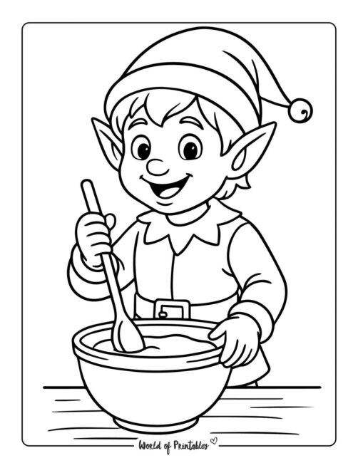 Simple Elf Baking Coloring Page
