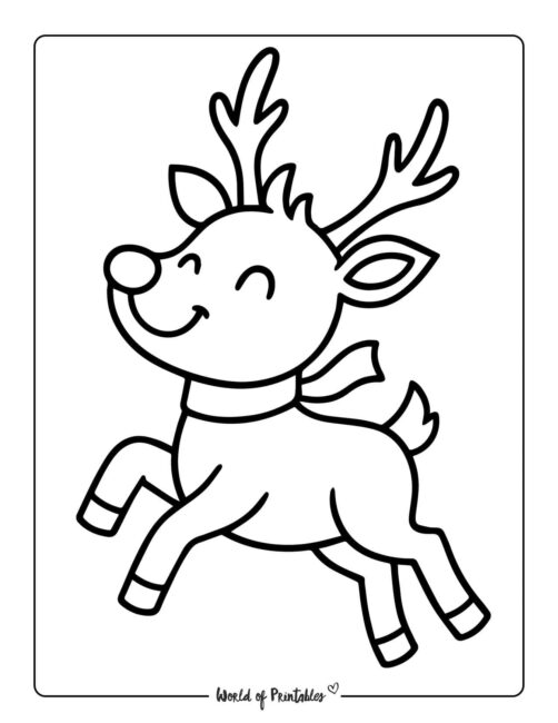 Simple Jumping Reindeer Coloring Page