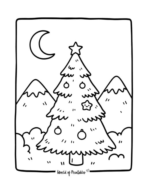 Simple and Cute Christmas Tree Coloring Page