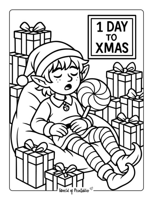 Sleeping Elf Coloring Page