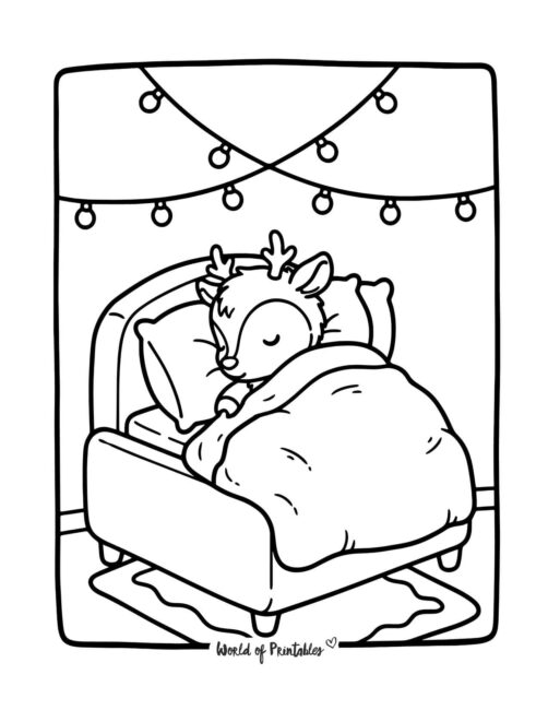 Sleepy and Cute Reindeer Coloring Page