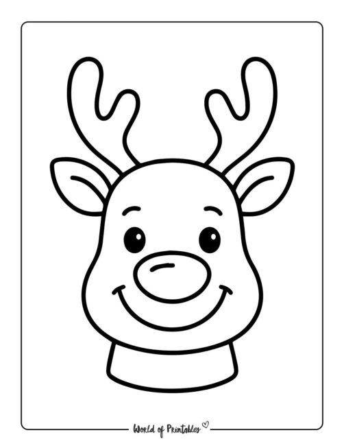 Smiling Reindeer Coloring Sheet Simple Outline