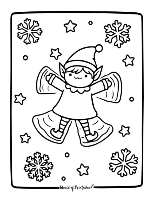 Snow Angel Christmas Elf Coloring Page
