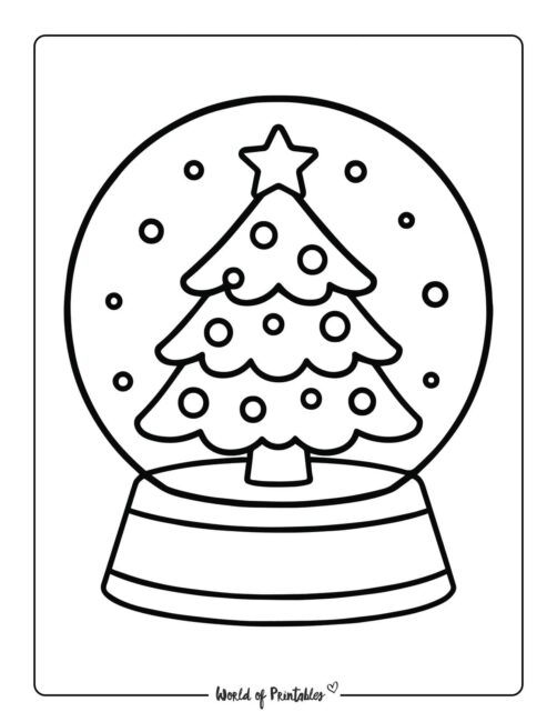 Snow Globe Christmas Tree Coloring Page