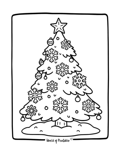 Snowflake Christmas Tree Coloring Sheet