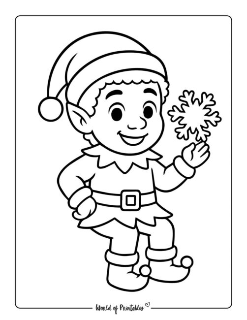 Snowflake and Elf Coloring Page for Kids