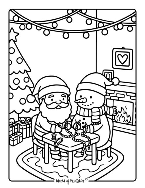 Snowman and Santa Coloring Pages PDF