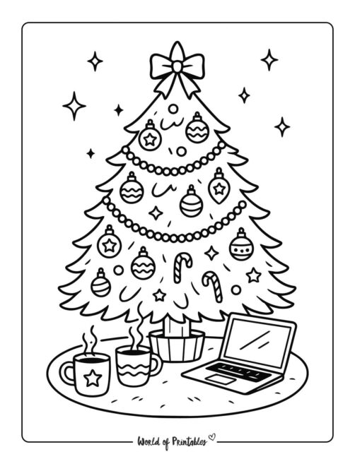 Trendy Christmas Tree Coloring Page