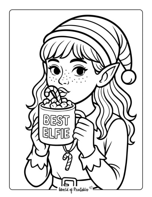 Trendy Cute Elfie Coloring Page