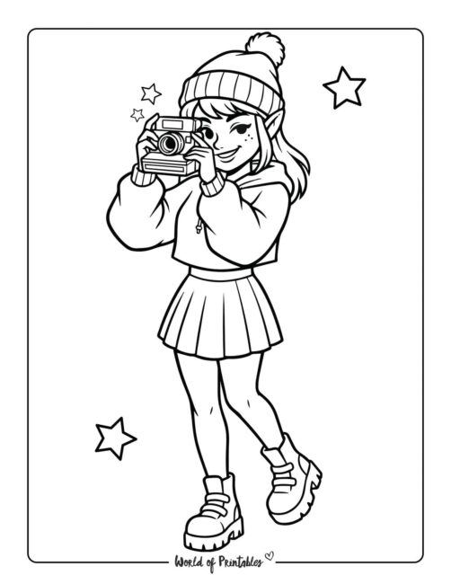 Trendy Elf Coloring Page for Teens