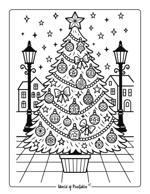 Vintage Outdoor Christmas Tree Coloring Page