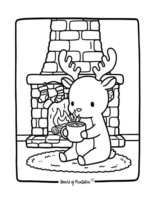 Winter Reindeer Coloring Page Cozy Printable