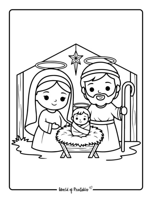 bold and easy nativity coloring page