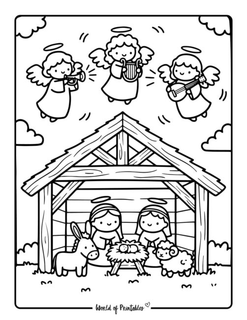 cozy nativity coloring pages