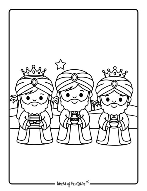 simple three wise men christmas nativity coloring pages