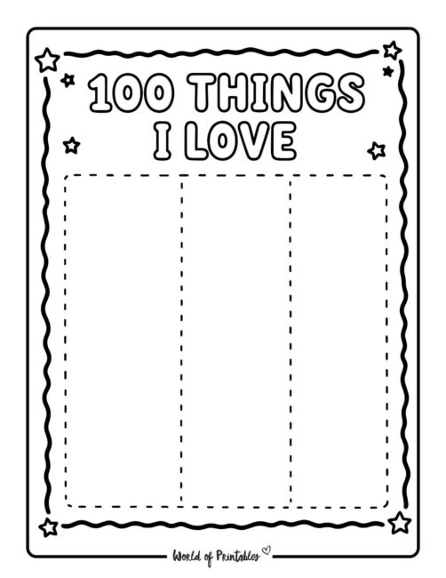 100 things I love - 100 days of school coloring pages