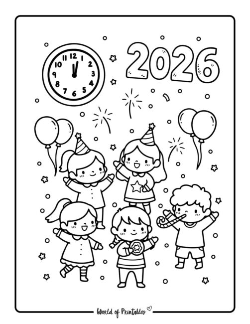 2026 new year outline coloring pages