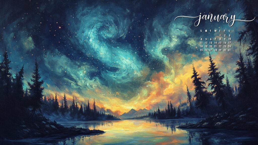 Artistic Scene january 2026 desktop calendar background