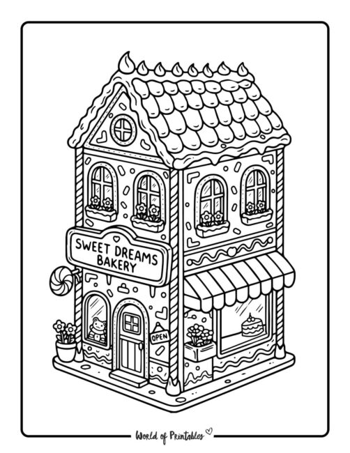 Bakery gingerbread house coloring page