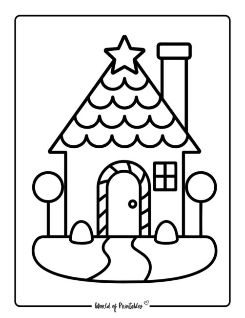 Bold and easy gingerbread house coloring pages for kids