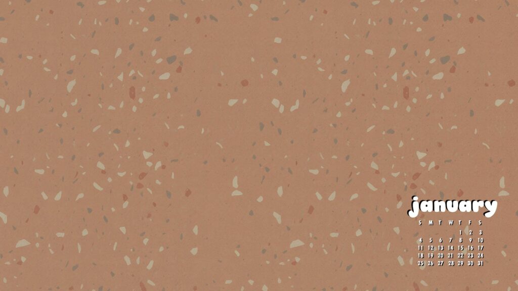 Brown Terrazzo january 2026 calendar wallpaper for pc