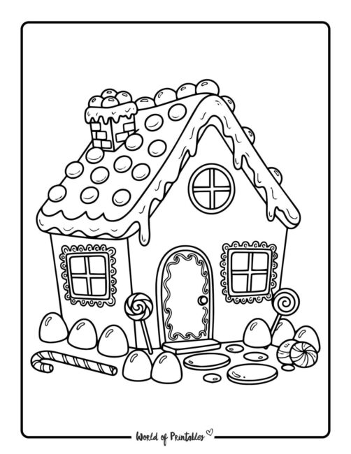 Candy gingerbread house template coloring pages