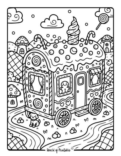 Caravan christmas gingerbread house coloring pages