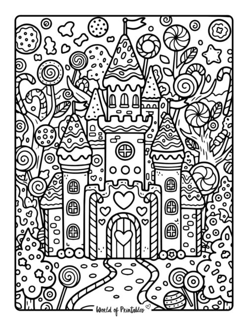 Castle gingerbread house coloring page