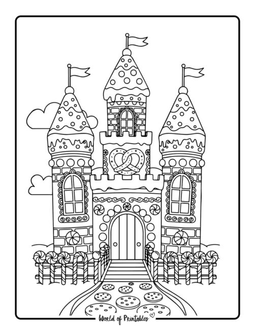 Castle gingerbread house coloring pages for adults