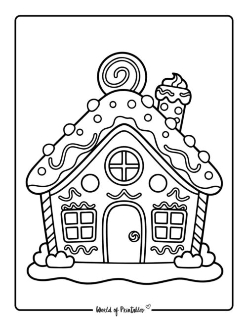 Cute gingerbread house template coloring pages