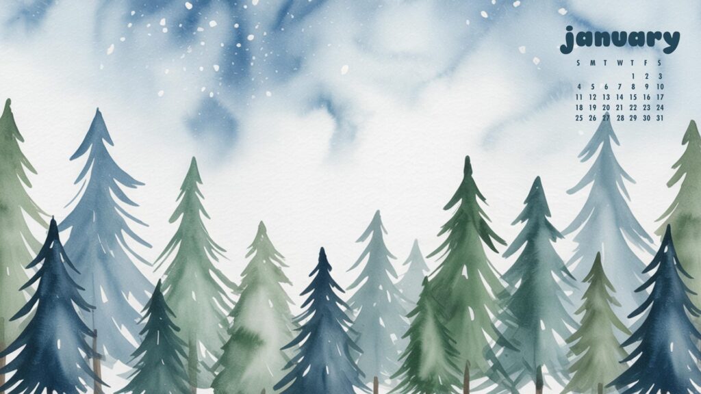 Forest january 2026 laptop calendar wallpaper