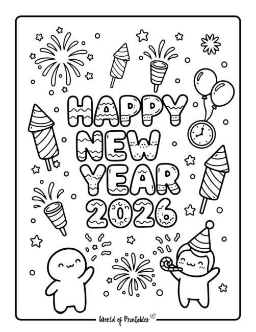 Happy new year 2026 coloring pages