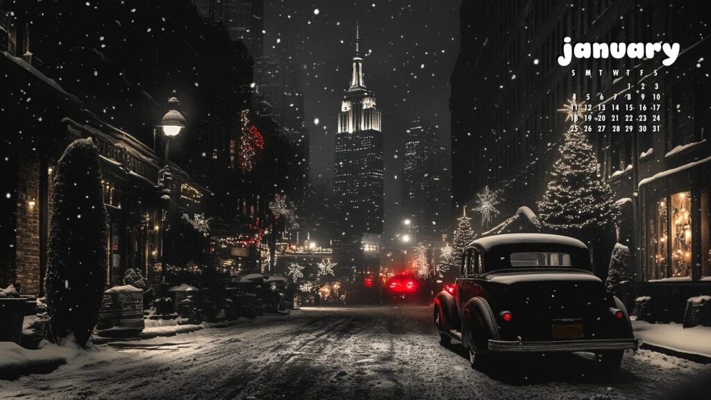 New York Noir january 2026 calendar wallpaper free