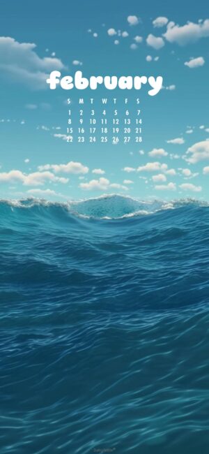 Ocean minimal february calendar wallpaper