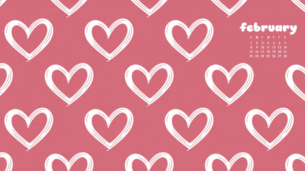 Pink february 2026 desktop wallpaper with calendar