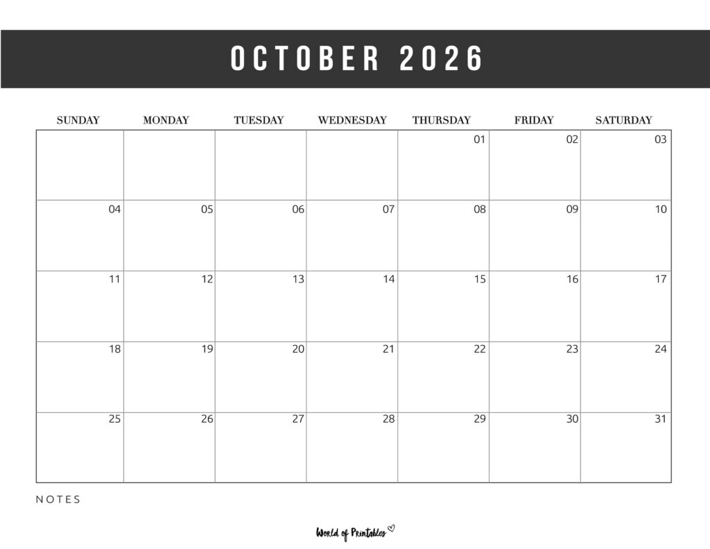 Printable October 2026 Calendar Design 10
