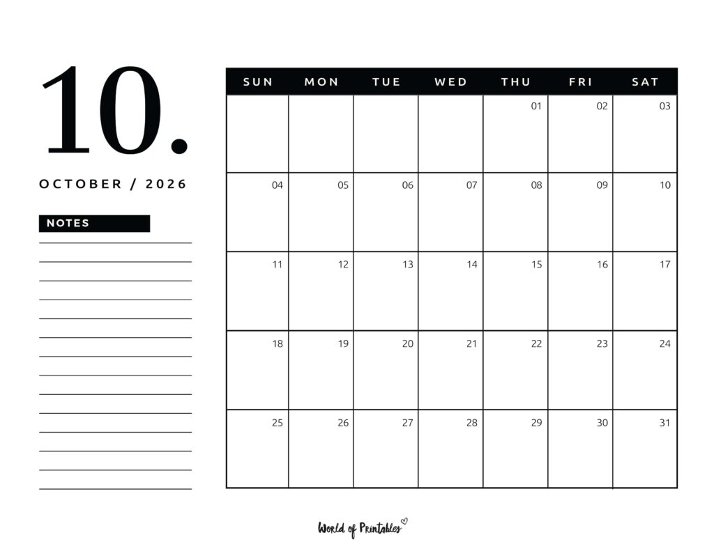 Printable October 2026 Calendar Design 105