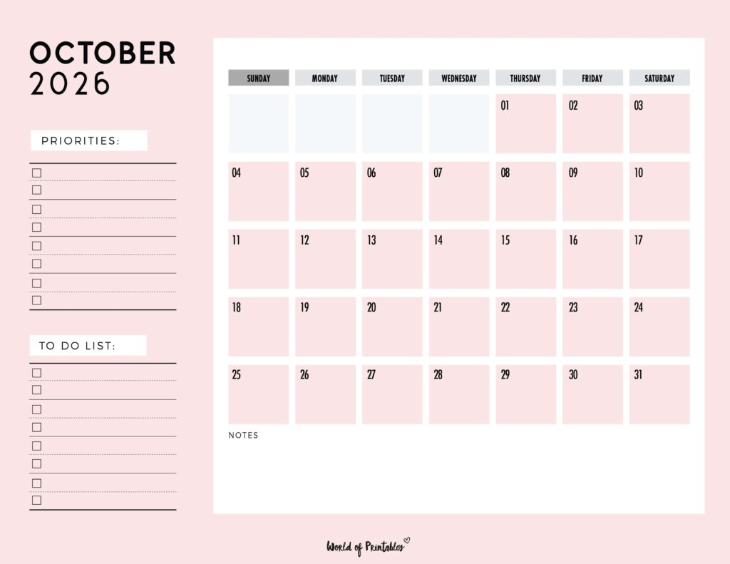 Printable October 2026 Calendar Design 111