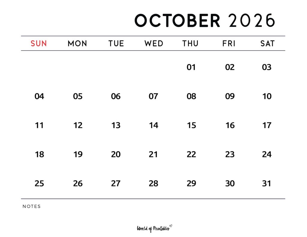 Printable October 2026 Calendar Design 112