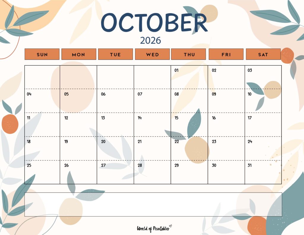 Printable October 2026 Calendar Design 114