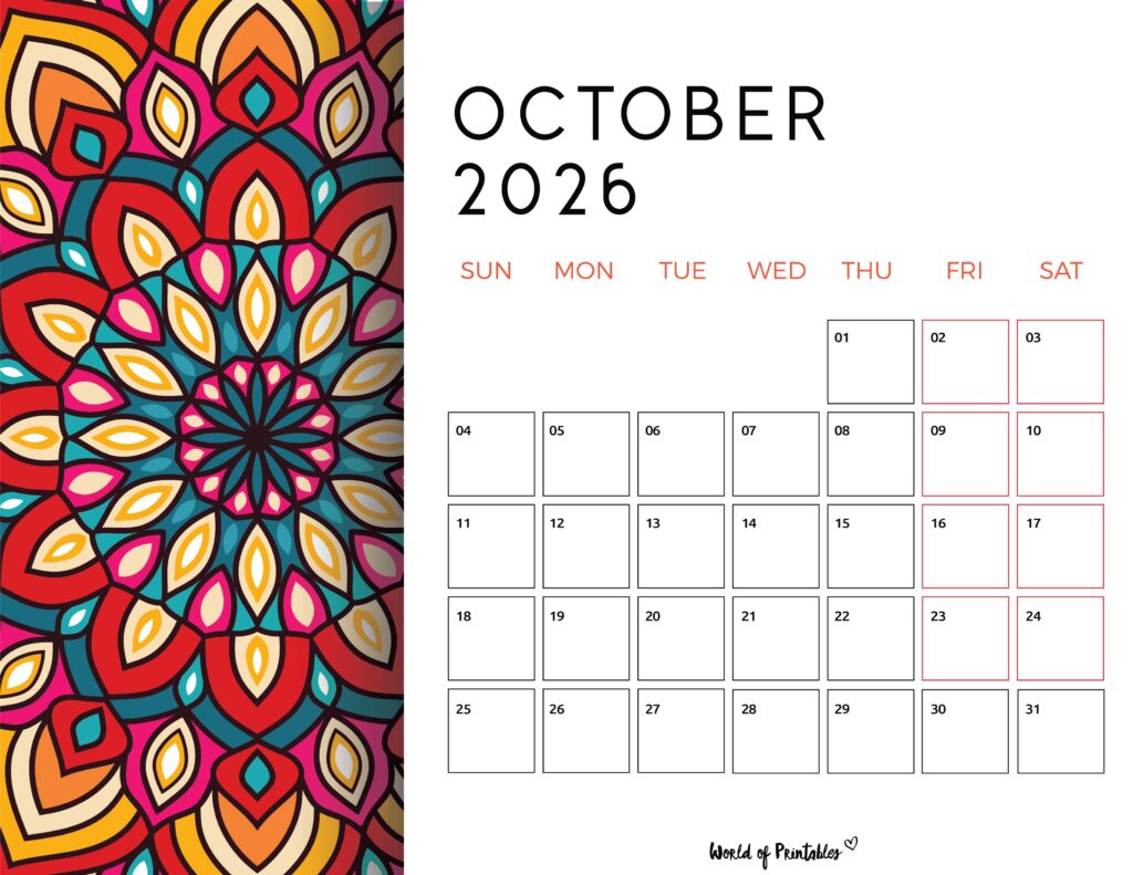 Printable October 2026 Calendar Design 116