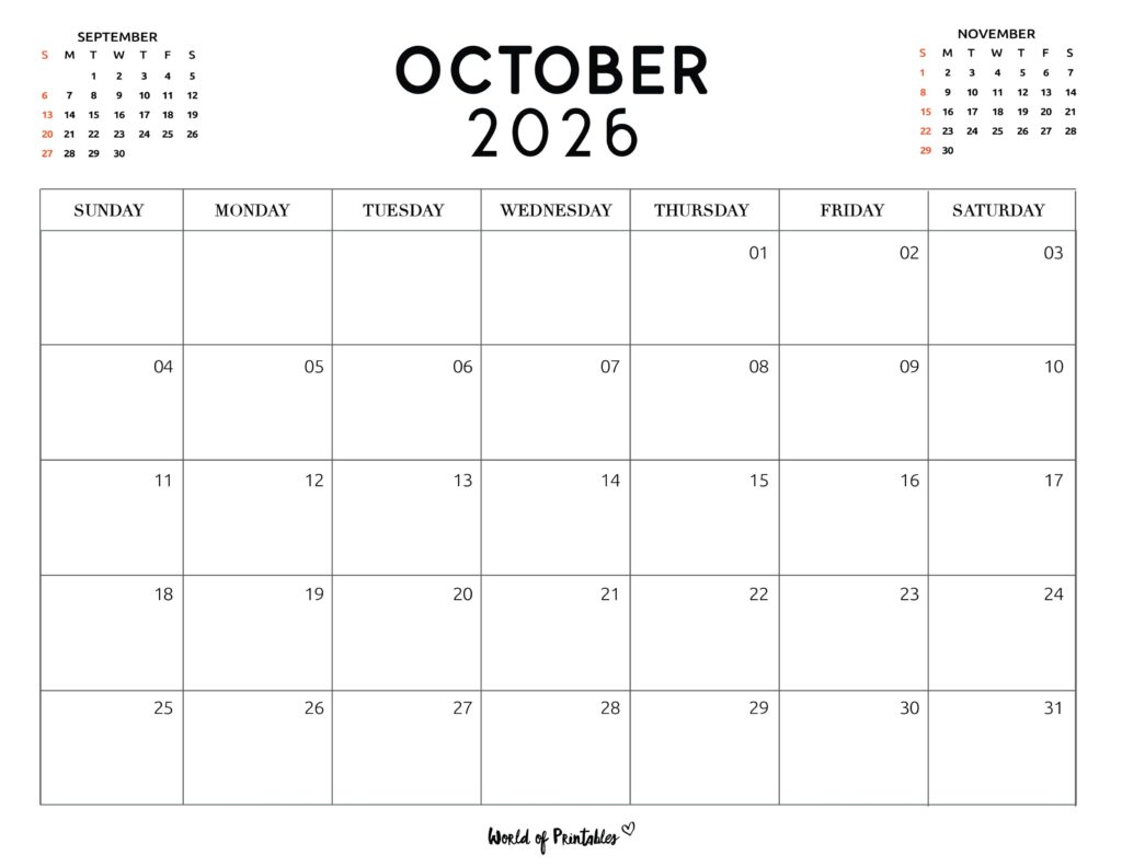 Printable October 2026 Calendar Design 117